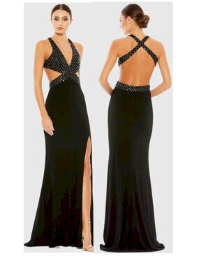 Mac Duggal Black  Sequined Criss Cross Gown Style 68166 Size 12 NEW NWT